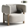 Modern Single Sofa With Light Beige Linen Fabric Wooden Legs And Decorative Pillow