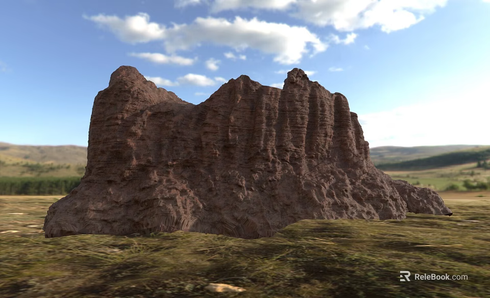 Natural Stone Wood Structure Featuring Textured Surface Green Grass and Blue Sky 3d model 