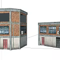 Two Old Brick Industrial Buildings With Multiple Windows Doors And Air Conditioner Unit