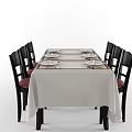 Stylish Dining Table Set With White Tablecloth Black Chairs And Tableware 3d model