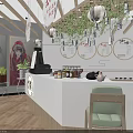 Cozy Milk Tea Shop Interior With Mural Paintings Potted Plants Hanging Lanterns And Wooden Tables