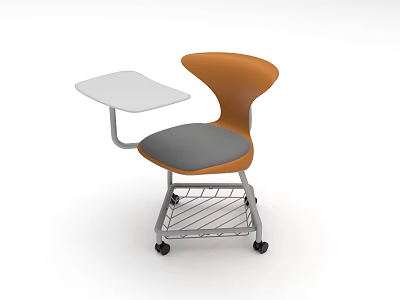 Office Chair Orange Backrest Gray Seat White Side Table Metal Frame Storage Shelf on Wheels 3d model