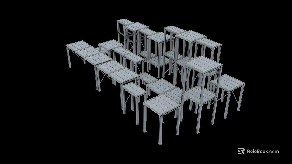Heavy Duty Industrial Worktables With Metal Frames For Stackable Industrial Use 3d model 