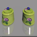 Green Jars With Lids Featuring Pink Flowers Green Leaves And Blue Balls