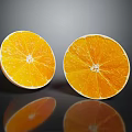 Two Fresh Ripe Orange Slices on Black Background with Clear Reflection