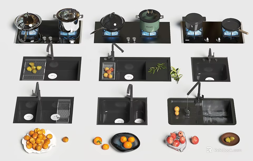 Kitchen Sink With Various Styles For Vegetable Washing And Fruit 3d model