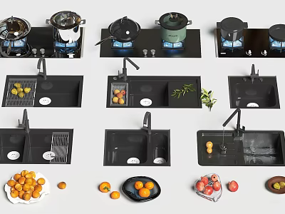 Kitchen Sink With Various Styles For Vegetable Washing And Fruit 3d model