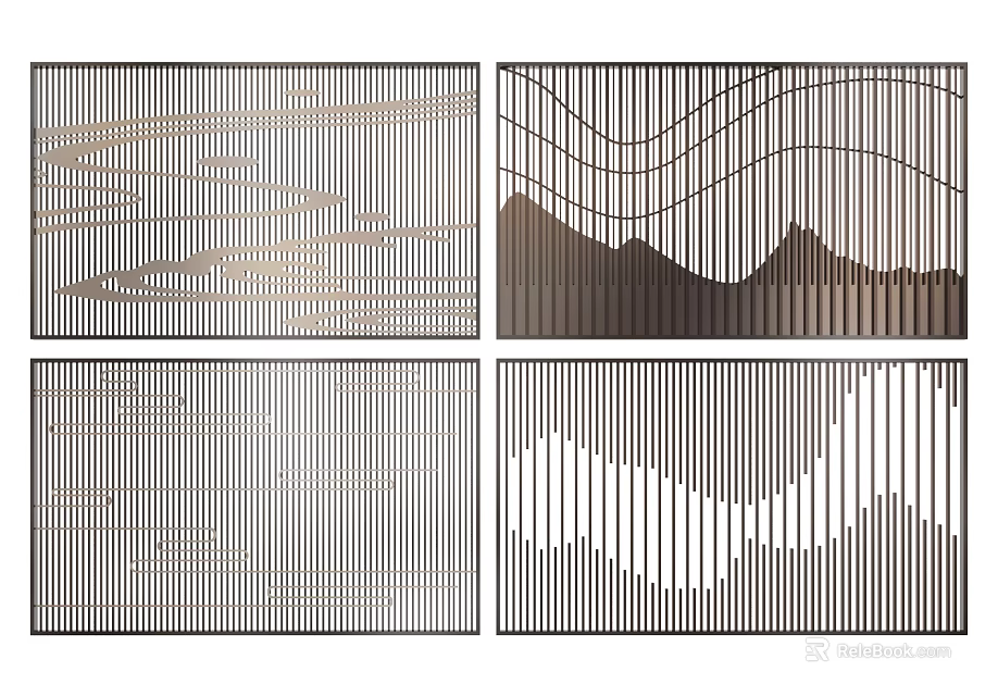 Modern Room Dividers With Various Geometric Patterns And Wavy Lines For Interior Design 3d model 