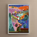 Vibrant Abstract Painting With Colorful Landscape Hills Trees Winding Path And Houses