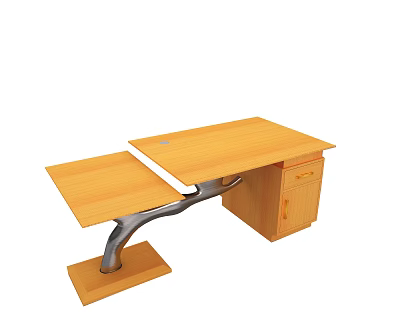 Wooden Office Desk With Double Tabletop Metal Frame And Drawer Cabinet For Home Workspace 3d model