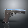 Classic Metal Pistol with Black Grip and Detailed Design on Dark Background
