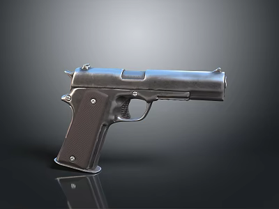 Classic Metal Pistol with Black Grip and Detailed Design on Dark Background 3d model
