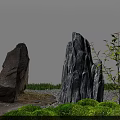Karesansui Garden Design With Tall Stones Green Moss And Gravel Ground