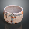 Hand Carved Ceramic Sculpture Decorative Bowl with Textured Surface and Orange Blue Patterns