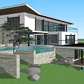 Modern Detached Villa With Swimming Pool Large Windows And Landscaped Yard