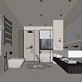 Modern Bathroom Interior Design Featuring Freestanding Bathtub Glass Shower Large Mirror And Minimalist Vanity