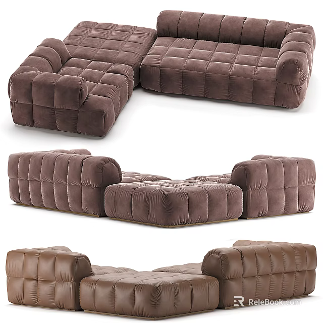 Plush Brown Tufted Sectional Sofa With Modular Design And Comfortable Seating 3d model