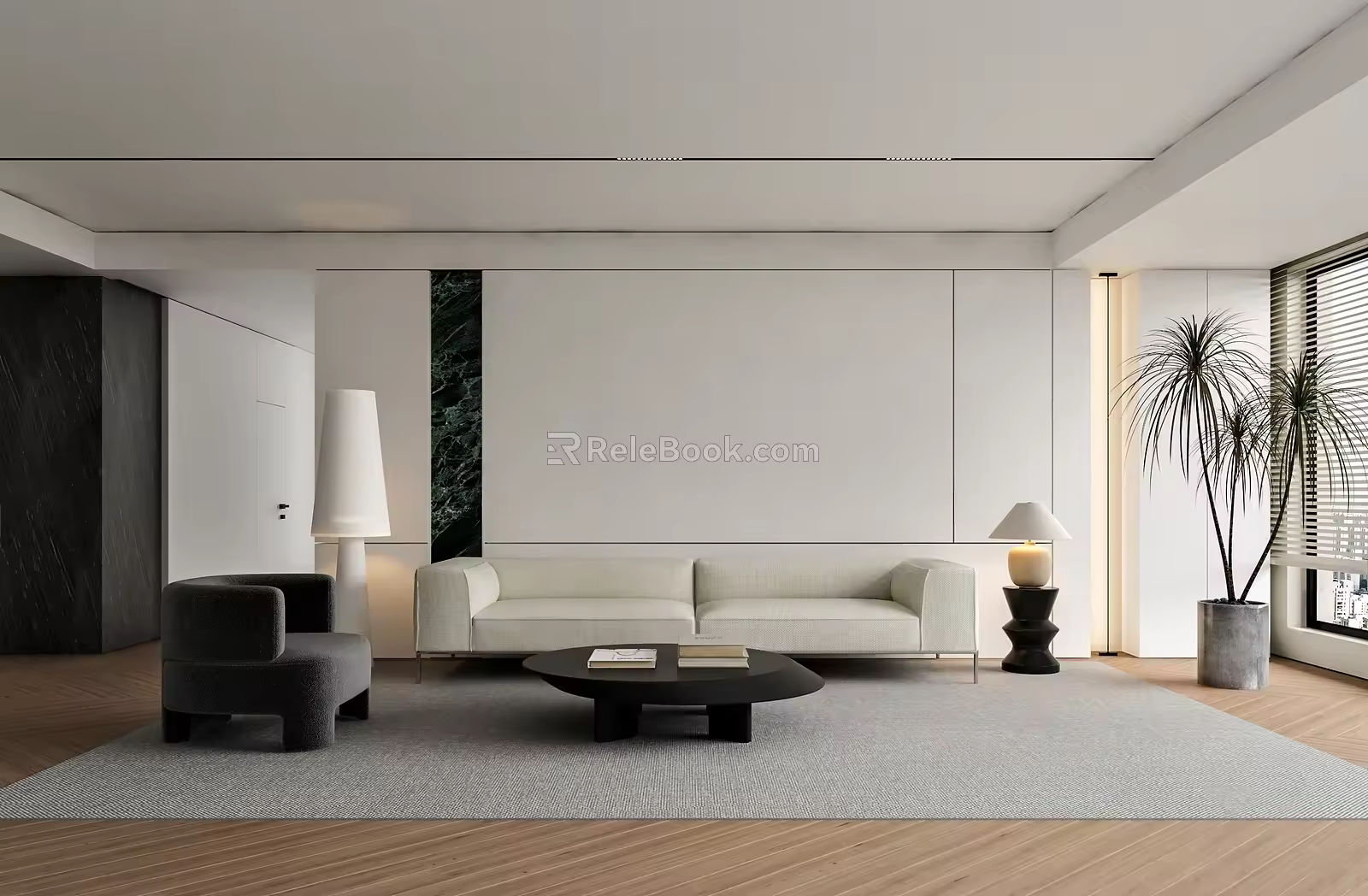 Modern Minimalist Home Living Room Sofa Coffee Table Combination Single Person Sofa Floor Lamp Potted Plant Side Table Corner Table Venetian Blinds 3d model