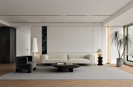 Modern Minimalist Home Living Room Sofa Coffee Table Combination Single Person Sofa Floor Lamp Potted Plant Side Table Corner Table Venetian Blinds 3d model
