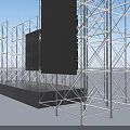 Metal Frame Stage With Three Large Black Screens And Blue Sky Background