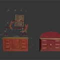 Red Curved Furniture with Drawers Cabinet Doors Shelf and Dressing Table