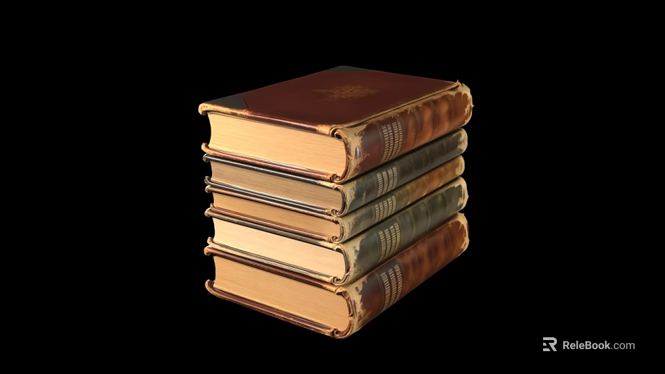 Vintage Solid Wood Bookcase Displaying Stacked Old Books On Black Background 3d model 