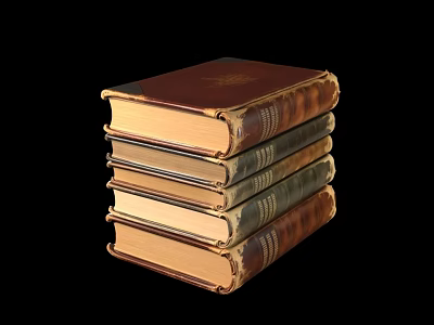 Vintage Solid Wood Bookcase Displaying Stacked Old Books On Black Background 3d model