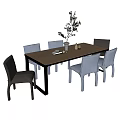 Dining Table and Chair Combination Nordic Long Dining Table and Chair Decoration Combination 3d model