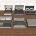 Various Double Bed Designs With Different Headboards And Neutral Color Tones 3d model