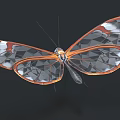 Transparent Winged Butterfly with Orange White Patterns and Geometric Design in Graceful Flight