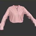 Pink Long Sleeve V Neck Loose Fit Flowy Top For Daily Wear