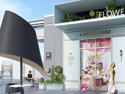Elegant L'amie Florist Storefront Design With Glass Windows Flower Displays And Green Plants 3d model