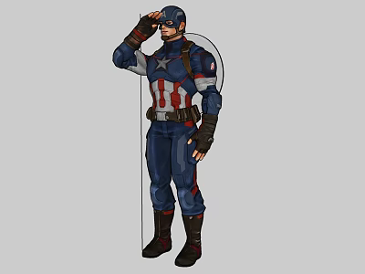 Game and Movie Character Captain America Superhero in Blue Uniform Stars and Stripes Saluting Pose 3d model