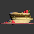 Fluffy Stacked Pancakes Topped With Fresh Blueberries Raspberries Butter And Syrup On Pink Plate