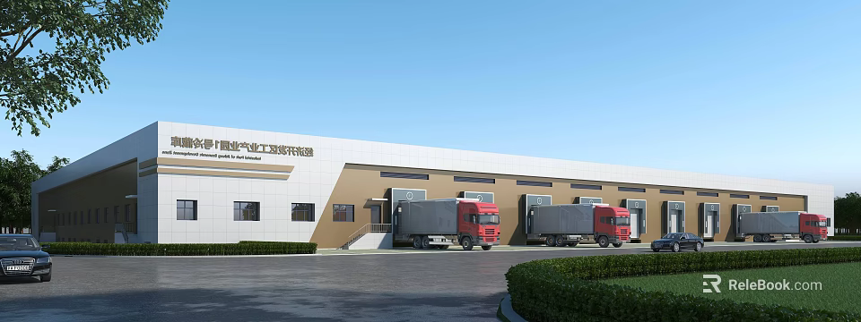 Smart Electrical Industrial Park Factory Building with Standard Design and Loading Trucks 3d model 