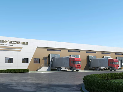 Smart Electrical Industrial Park Factory Building with Standard Design and Loading Trucks 3d model