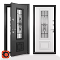 Modern Black And White Swing Doors With Decorative Glass And Classic Patterns