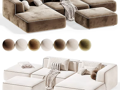 Modern Sectional Sofa With Multiple Color Options Pillows Blanket And Ottoman 3d model