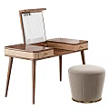 Modern Wooden Dressing Table with Mirror Drawers and Upholstered Stool 3d model