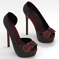 Elegant Black Peep Toe Stiletto Heels With Maroon Mesh Lining And Decorative Bow