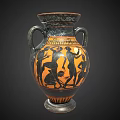 Ancient Greek Amphora With Black And Orange Figural Motifs And Twin Handles