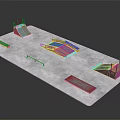 Skateboard Sports Equipment Park With Various Ramps Rails And Platforms