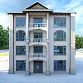 Three Story Detached Villa With Modern Exterior Balconies Large Windows And Trees Around