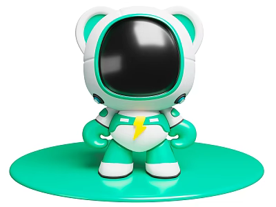Smart Bear Shaped Robot With White Teal Black Screen Yellow Lightning Symbol And Teal Base 3d model