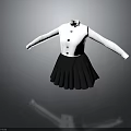 White Long Sleeve Buttoned Shirt with Black Pleated Skirt Women's Fashion Outfit