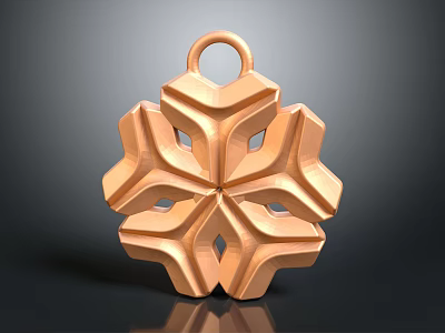 Snowflake Shaped Copper Colored Jewelry Pendant With Geometric Design And Shiny Surface 3d model