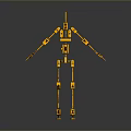 Yellow Mechanical Skeleton Game and Movie Character with 3D Model Joint Structure Design