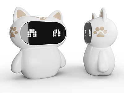 White Cat Shaped Robots With Ears Paw Prints Display Screens And Expressions 3d model