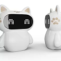 White Cat Shaped Robots With Ears Paw Prints Display Screens And Expressions