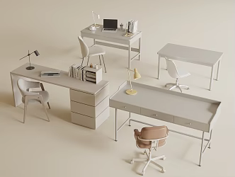 Modern Desk Chair Writing Desk Single Chair Computer Chair Table Lamp 3d model